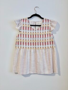 Roolee Flutter Sleeve Babydoll Top Size S Linen Blend Boho Cottagecore